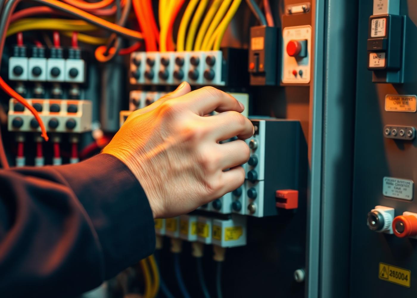 Technician working on an industrial control panel